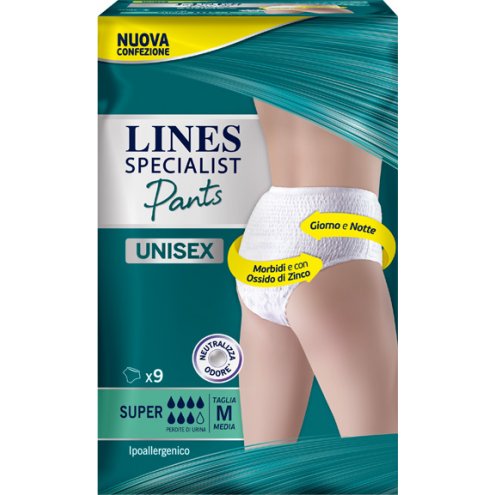 LINES SPECIALIST PANTS SUPER M X 9 PANNOLONE MUTANDINA INDOSSABILE COME NORMALE BIANCHERIA TIPO PULL-ON