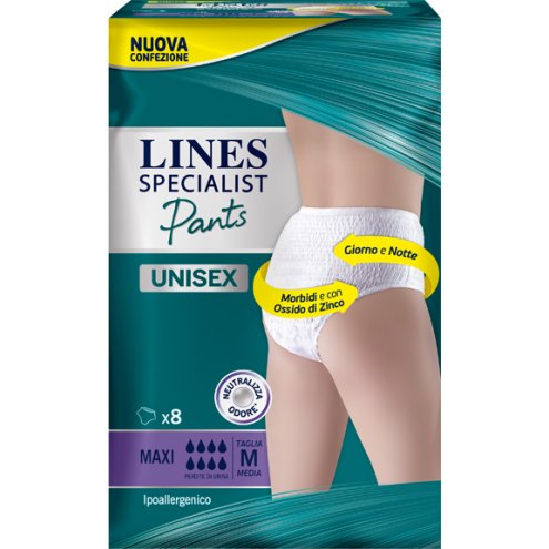 LINES SPECIALIST PANTS MAXI M X 8 PANNOLONE MUTANDINA INDOSSABILE COME NORMALE BIANCHERIA TIPO PULL-ON