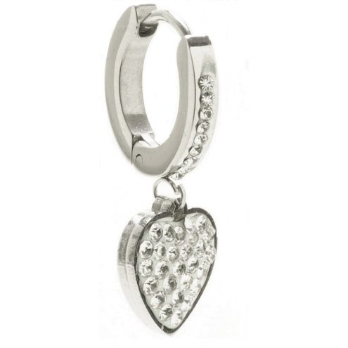 ORECCHINO HOOP PENDENTE CUORE ACCIAIO STRASS