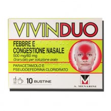 VivinDuo Febbre e Congestione Nasale 500 mg Paracetamolo/60 mg Pseudoefedrina Cloridrato 10 Bustine